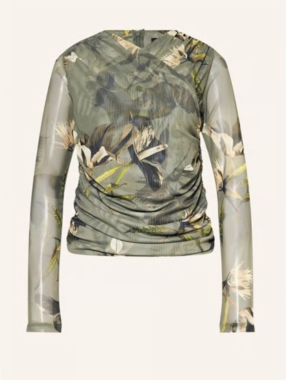 ALLSAINTS Hanako Floral Mesh Long Sleeve
Top Green Ruched